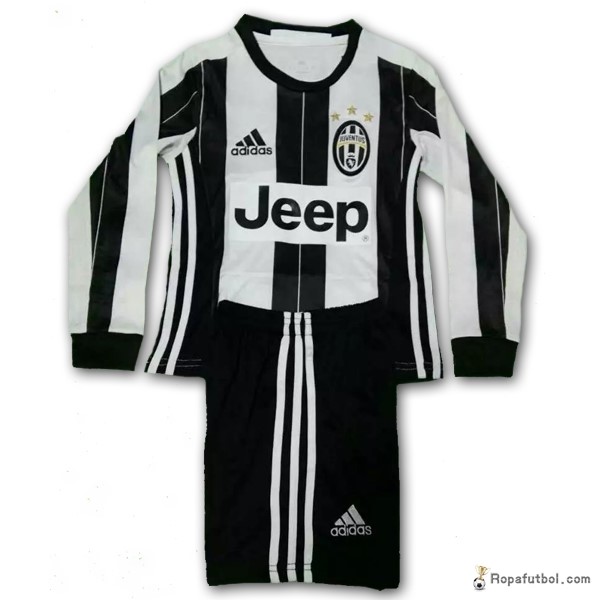 Camiseta Juventus Replica Primera Ropa ML Niños 2016/17 Negro Blanco